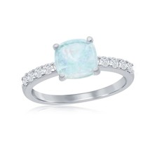 Sterling Silver Square Opal and CZ Ring - $33.25