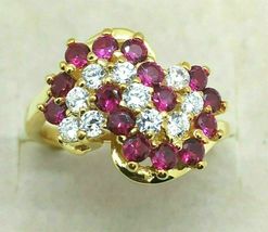 1/2 Ct Round Cut Ruby &amp; Diamond 14k Yellow Gold Finish Cluster Engagement Ring - £73.27 GBP