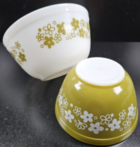 2 Pc Corning Pyrex Spring Blossom Mixing Bowls Set Vintage Green White 402 401 - $69.17
