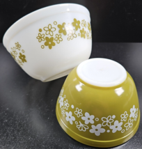 2 Pc Corning Pyrex Spring Blossom Mixing Bowls Set Vintage Green White 402 401 - £54.26 GBP