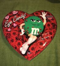 Green m&amp;m's Eye Candy  Red Padded Valentine heart with candy 10 inches S... - $23.28