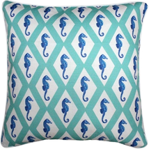 Capri Turquoise Argyle Seahorse Throw Pillow 26x26, Complete with Pillow Insert - £57.75 GBP