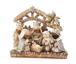 Nativity Scene Animated Christmas Figurine 7.1" high Brushed with Gold Highlight
