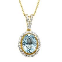 2Ct Taglio Ovale Finto Acquamarina Halo Ciondolo IN 14K Oro Giallo Placcato - £64.83 GBP