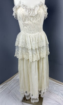 Vtg Gunne Sax Jessica McClintock Strapless Ivory Lace Peplum Wedding Dress 24” W - £216.06 GBP