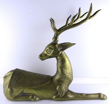 Large 15 Inch Tall Brass Deer Laying Down with Hidden Well 16 Inch Long ... - $55.04