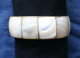 Fabulous White Iridescent Shell Gold-tone Wide Bangle Bracelet 1970s vintage - £10.35 GBP