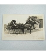 RPPC Real Photo Postcard Horse &amp; Buggy Man Newsboy Cap on Farm Antique 1... - £15.68 GBP