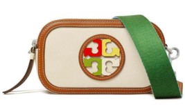 Tory Burch Miller Marquetry Logo Mini Double Zip Leather Camera Crossbod... - $242.55