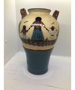 Native American Tawa Pottery Heavy Glaze Textured Cactus Vase Signed 13.in - $335.23 MXN