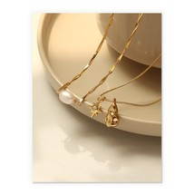 18K Gold Star Treasure Pearl Choker Necklace Set  gift for her, vinader - £43.93 GBP