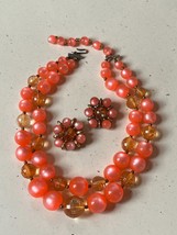 Vintage Demi Double Strand Tapered Orange Moonglow &amp; Translucent Faceted... - $18.49