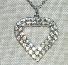 VTG Silver Tone Clear Rhinestone Heart Pendant Necklace 16&quot; - $19.60