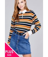 Ladies Fashion Plus Size Long Sleeve Multi Striped Brushed Shirts - $14.00