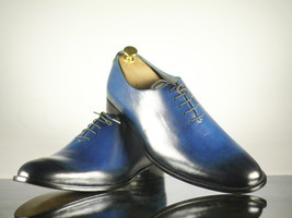 Handmade Men Blue Color Leather Wholecut Lace Up Dress Shoes, Men Designer Shoes - £116.27 GBP