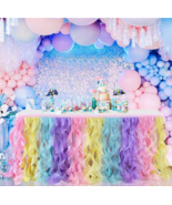 Pastel Rainbow Table Skirt 6ft Birthday Baby Shower Pink Purple Yellow B... - £12.90 GBP