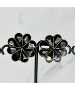 Vintage Alpaca Mexico Silver Tone Abalone Flower Clip On Earrings Non Pi... - £13.15 GBP