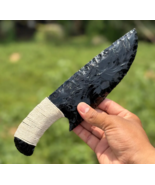 10” Large Obsidian Blade Knife Handcrafted Viking Style Dagger with Whit... - $1,110.88 MXN