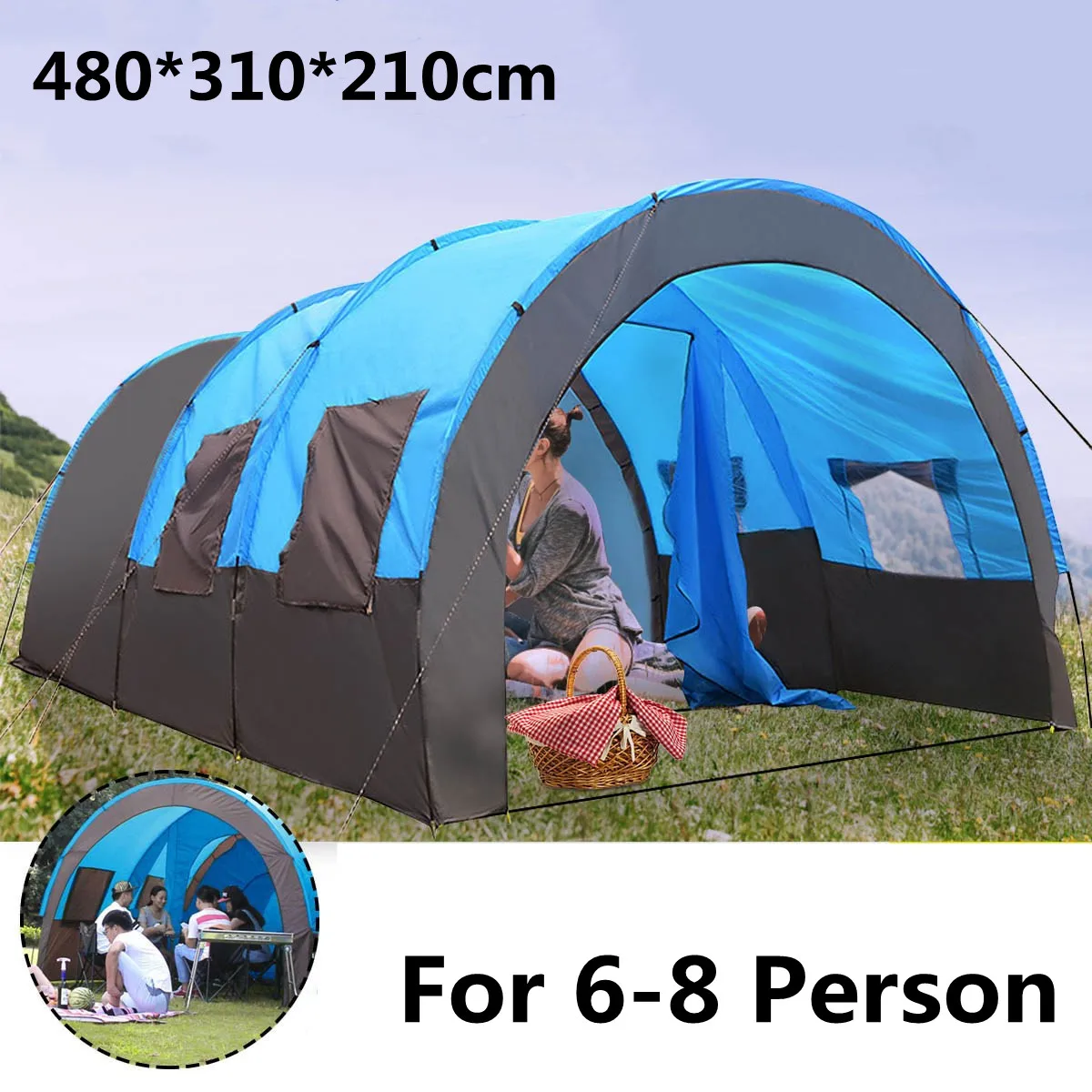E camping tent waterproof canvas fiberglass family tunnel 10 person tents equipment sun thumb200