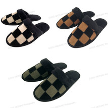 Mens Scuff Slippers Suede Patch Checkered Fur Lined Warm Shoes Size: S, M, L, XL - £4.81 GBP