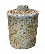 Splatterware Enamelware Canister Yellow And Orange With Lid - $14.69