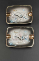 Vintage Dragonware Moriage Ashtray Pair Set of 2 Japan Trinket Dish Gold... - $14.80