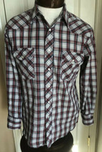 Wrangler Red White &amp; Blue Plaid Long Sleeve Snap Front Shirt Men’s L - £9.64 GBP