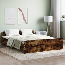 Industrial Rustic Smoked Oak Wooden Queen Size Bed Frame Base With Headboard - £160.98 GBP