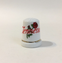 Tennessee State Thimble Red Rose Flower Gold Trim Porcelain Collectible ... - $12.00