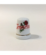 Tennessee State Thimble Red Rose Flower Gold Trim Porcelain Collectible ... - £9.53 GBP