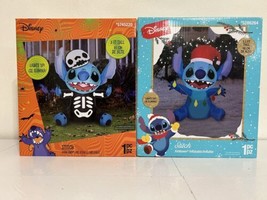 New Gemmy Disney Stitch Christmas &amp; Halloween Airblown Inflatable Lot Of 2 - £104.01 GBP