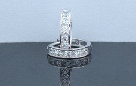 14K White Gold Created Diamond Channel Set Round Huggie Hoop Earrings 0.20ct. - £49.66 GBP