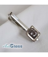 Tie clip handmade brown bubble glass decorated with platinum, square - $25.90