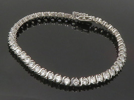 925 Sterling Silver - Sparkling Cubic Zirconia Swirl Chain Bracelet - BT6413 - £62.50 GBP