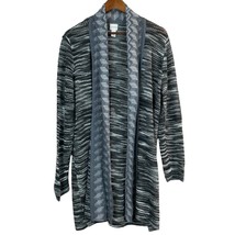 Chicos 2 Cardigan Sweater Women Large Gray Striped Open Knit Longline Wool Blend - £22.55 GBP