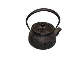 TETSUBIN Iron Teapot Copper Lid  brush pattern Tea Kettle Japan antique - $79.98