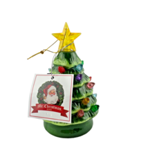 Mr. Christmas Ornament Light Up Mini Tree Ceramic Green Gold Star Topper - £23.17 GBP