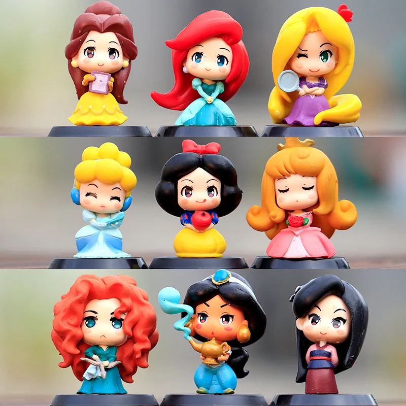 9Pcs/Set Disney Princess Mulan Aurora Cinderella Snow White Mermaid Rapunzel - £24.70 GBP