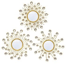 Decorative Sunburst Boho Mirrors - Set of 3 Gold Mirrors for Living Room or Bedr - £29.45 GBP