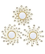 Decorative Sunburst Boho Mirrors - Set of 3 Gold Mirrors for Living Room... - $37.49