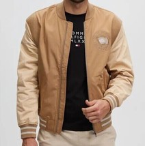 Tommy Hilfiger Men&#39;s Modern Archive Varsity Jacket in Brown/Tan-Large MW23705 - £100.22 GBP