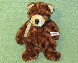 Aurora 11&quot; Teddy Bear Tan Brown Plush Stuffed Animal With Bow And B EAN Bag Bottom - £10.79 GBP