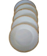 Five (5) Fire King ~ White Swirl Shell ~ Gold Rim ~ 9&quot; Luncheon Plates (2) - $46.75