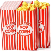 Paper Popcorn Holders, 1 Oz Red And White Striped Popcorn Bags, Flat Bottom - £35.38 GBP