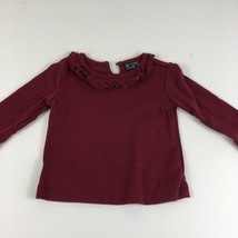 The Children&#39;s Place Baby Girls Shirt 6-9 Months Solid Maroon Ruffle Neckline LS - $9.89