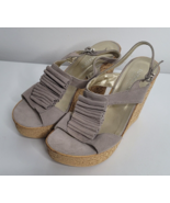 Sundance Womens Wedge Sandal Taupe Suede Open Toe Buckle Shoes Size 38 - £21.32 GBP