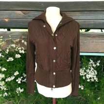 Y2k Quilted Cropped Jacket Large Shawl Collar Knit Brown Ribbed Fitted Vintage  - £30.06 GBP
