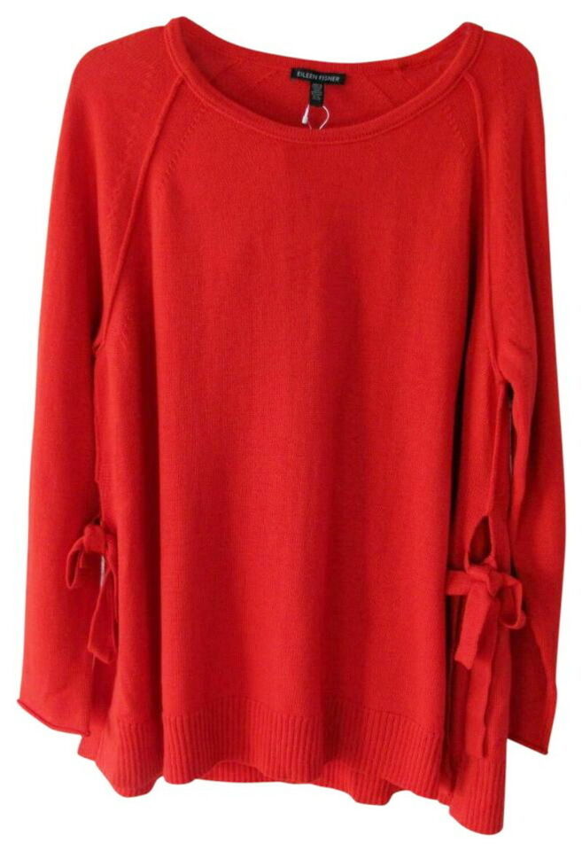 Primary image for Eileen Fisher Tie Side Sweater Small 6 8 Vintage $238 SOFT Merino Wool Red NWT