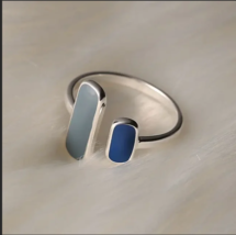 Trendy Retro Blue Enamel 925 Sterling Silver Adjustable Women&#39;s Ring, Brand New - £16.78 GBP