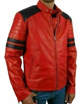 Handmade New Genuine Lambskin Leather Red Stylish Men&#39;s Jacket Motorcycle Biker - £84.51 GBP